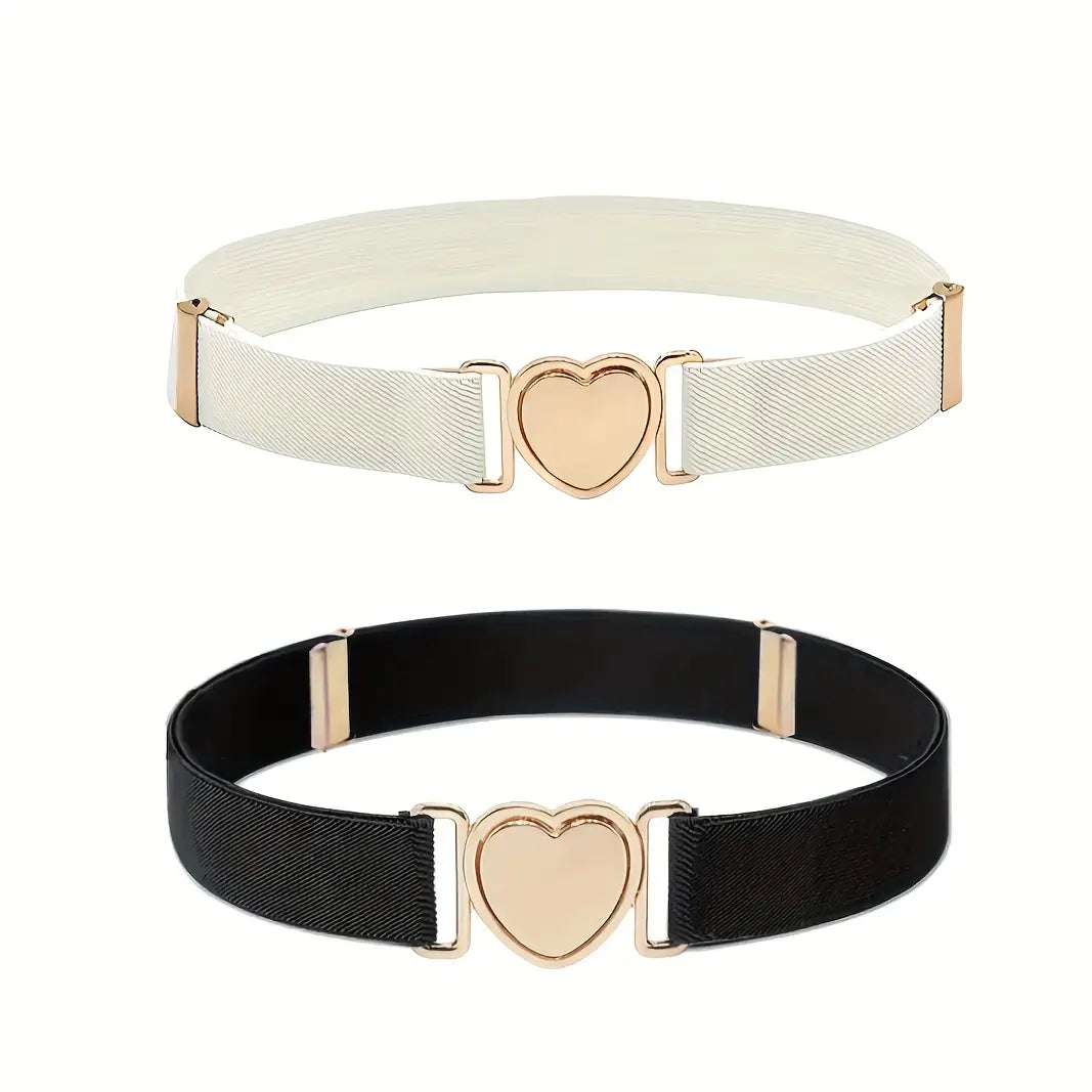 Elegant Heart Buckle Elastic Belt – Adjustable Stretch Belt for Women