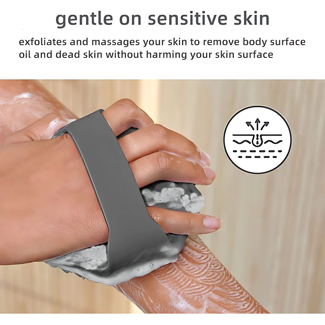 Antimicrobial Silicone Body Scrubber – Exfoliating & Eco-Friendly Shower Brush for Sensitive Skin – Lathers Well, Blue