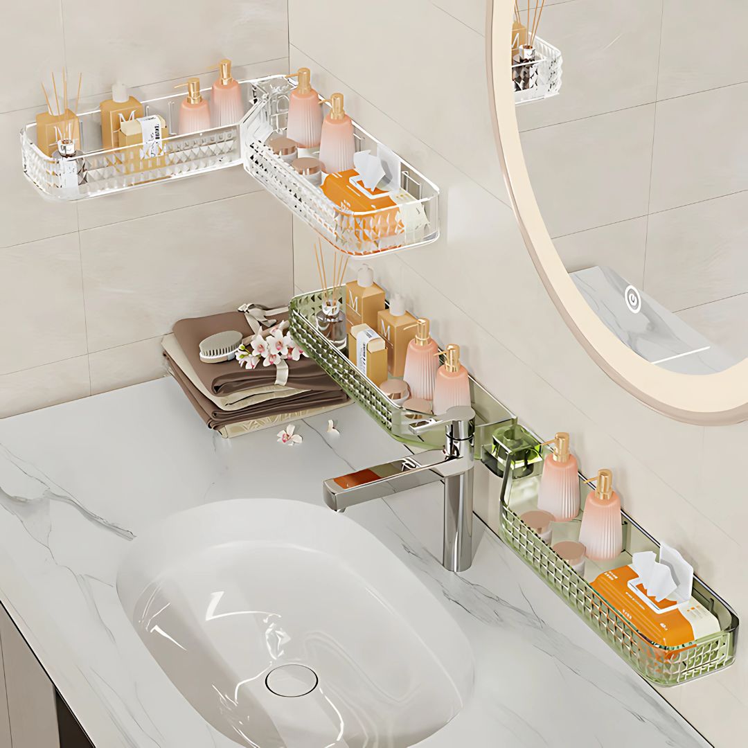 Multi-Functional Wall-Mounted Bathroom Organizer – Foldable Plastic Shelf Rack