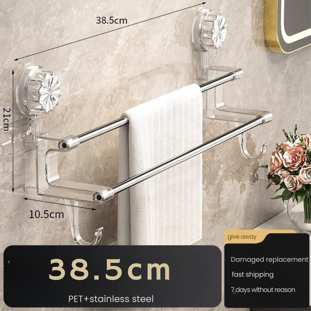 No-Drill Bathroom Towel Rack – Suction Cup Double Rod Wall Shelf
