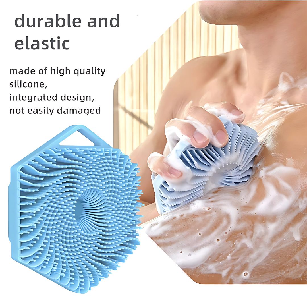 Antimicrobial Silicone Body Scrubber – Exfoliating & Eco-Friendly Shower Brush for Sensitive Skin – Lathers Well, Blue