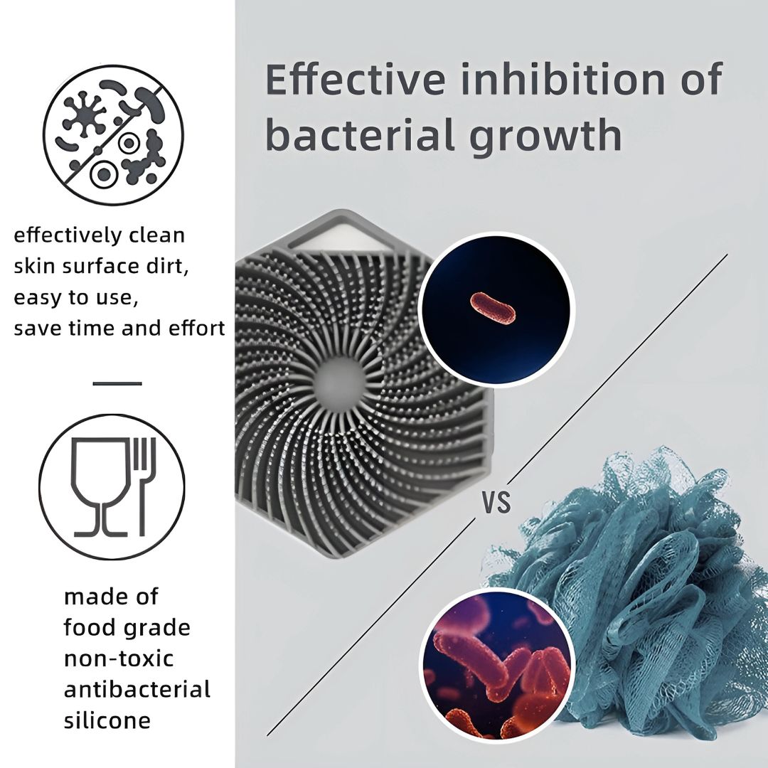 Antimicrobial Silicone Body Scrubber – Exfoliating & Eco-Friendly Shower Brush for Sensitive Skin – Lathers Well, Blue