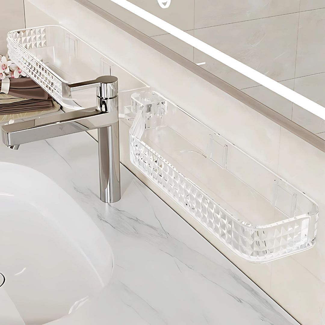Multi-Functional Wall-Mounted Bathroom Organizer – Foldable Plastic Shelf Rack
