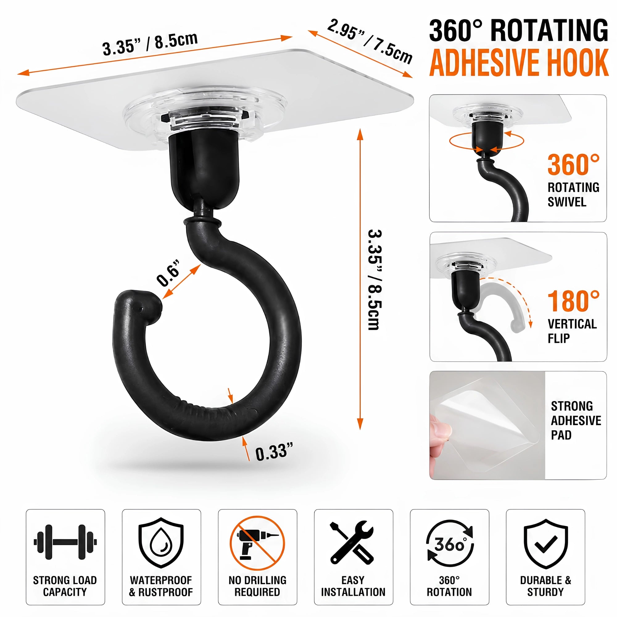 No-Drill Ceiling Hook – Strong Adhesive Suction Cup Wall & Ceiling Hook