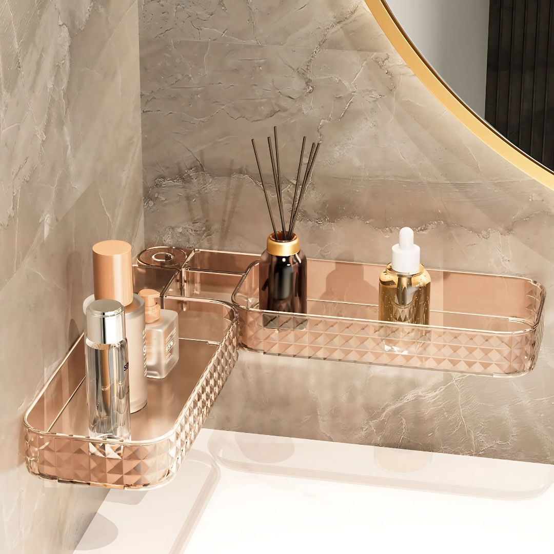 Multi-Functional Wall-Mounted Bathroom Organizer – Foldable Plastic Shelf Rack