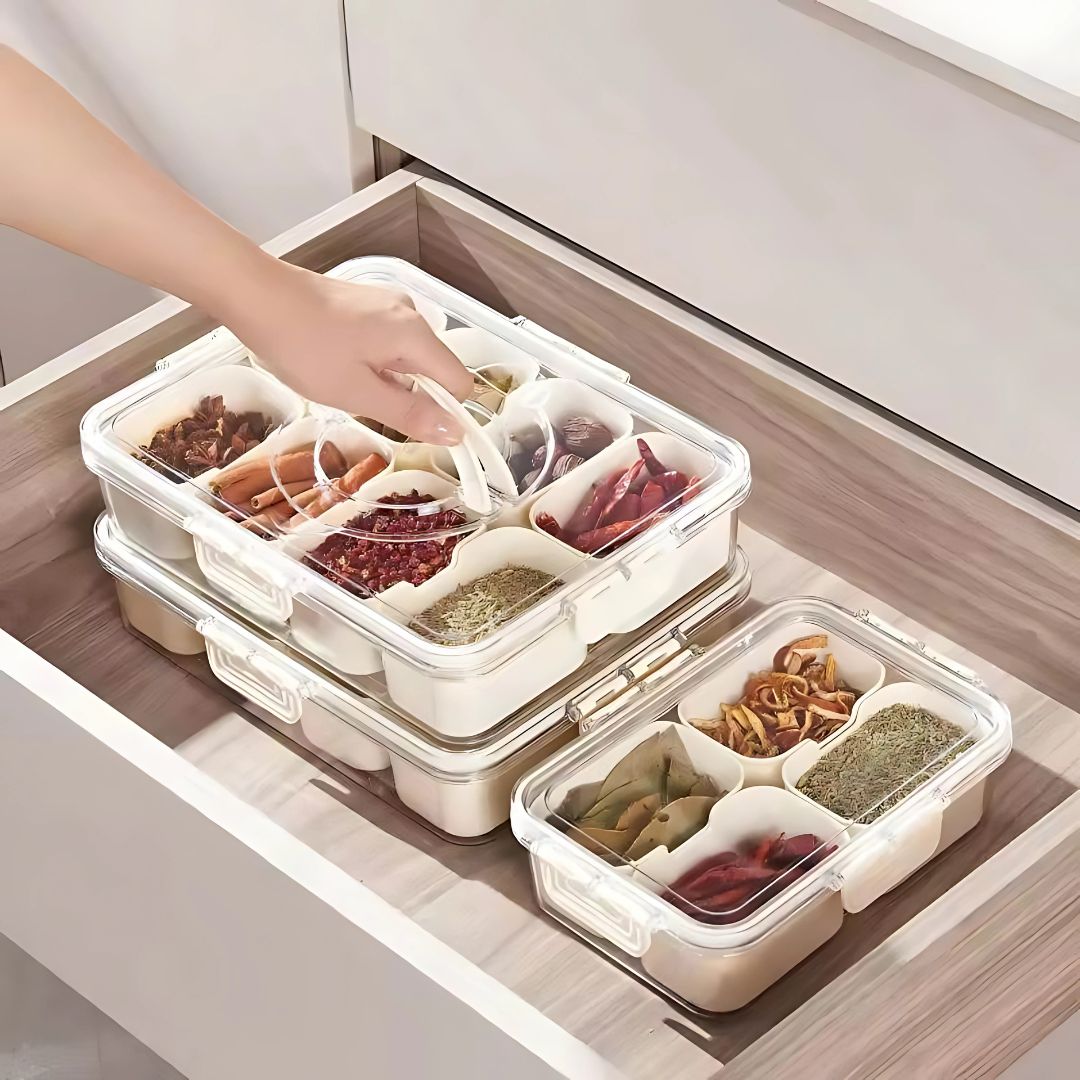Snackle Storage Box – 8-Compartment Portable Snack Tray with Removable Dividers