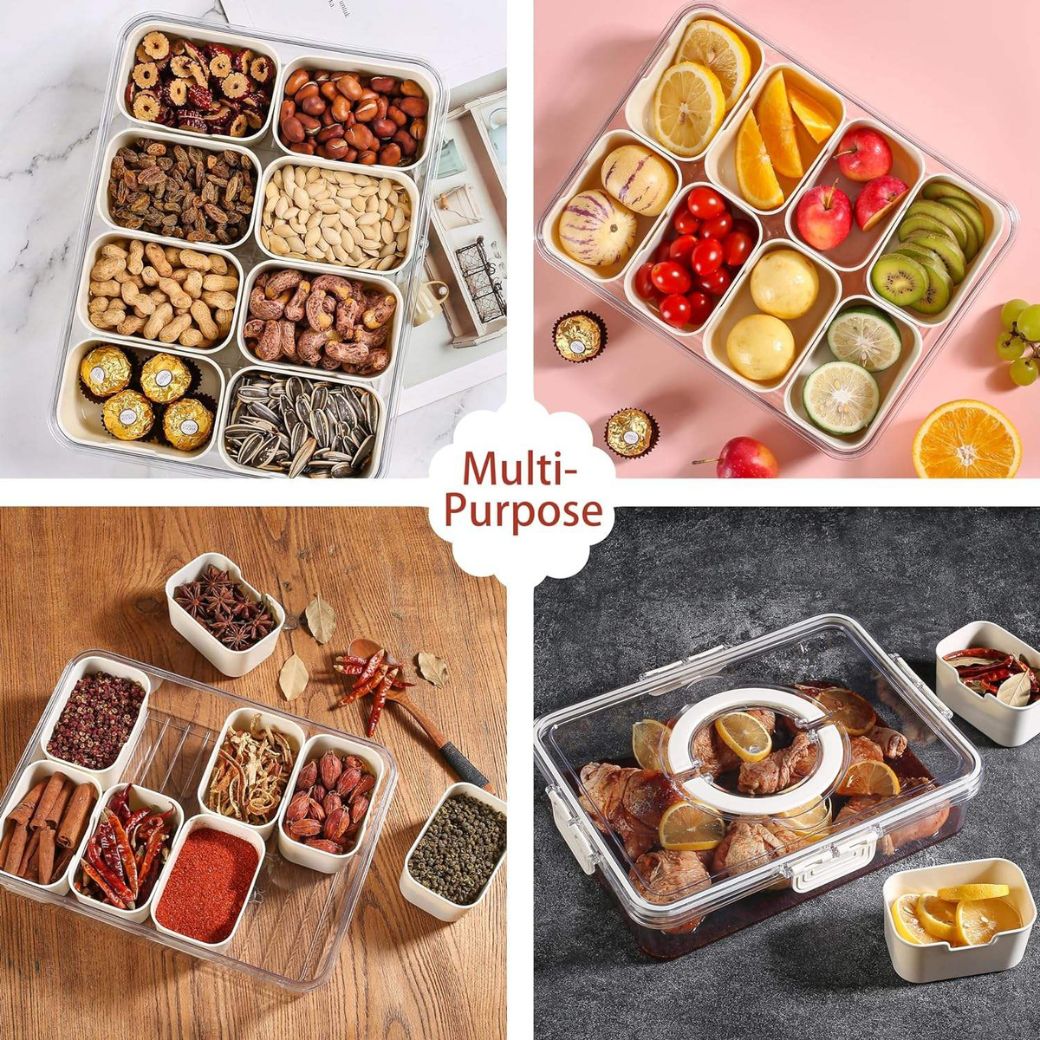 Snackle Storage Box – 8-Compartment Portable Snack Tray with Removable Dividers