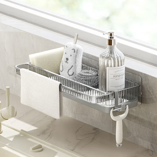 Transparent Plastic Faucet Rack – Sink Organizer for Kitchen & Bathroom | Soap, Sponge & Rag Holder | Drain Shelf with Easy Hanging Design