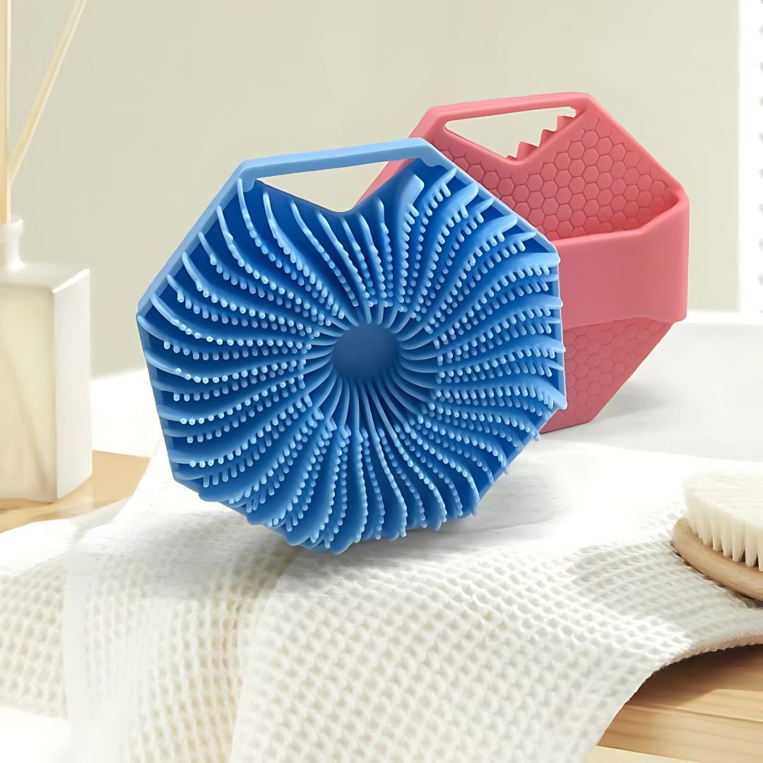 Antimicrobial Silicone Body Scrubber – Exfoliating & Eco-Friendly Shower Brush for Sensitive Skin – Lathers Well, Blue