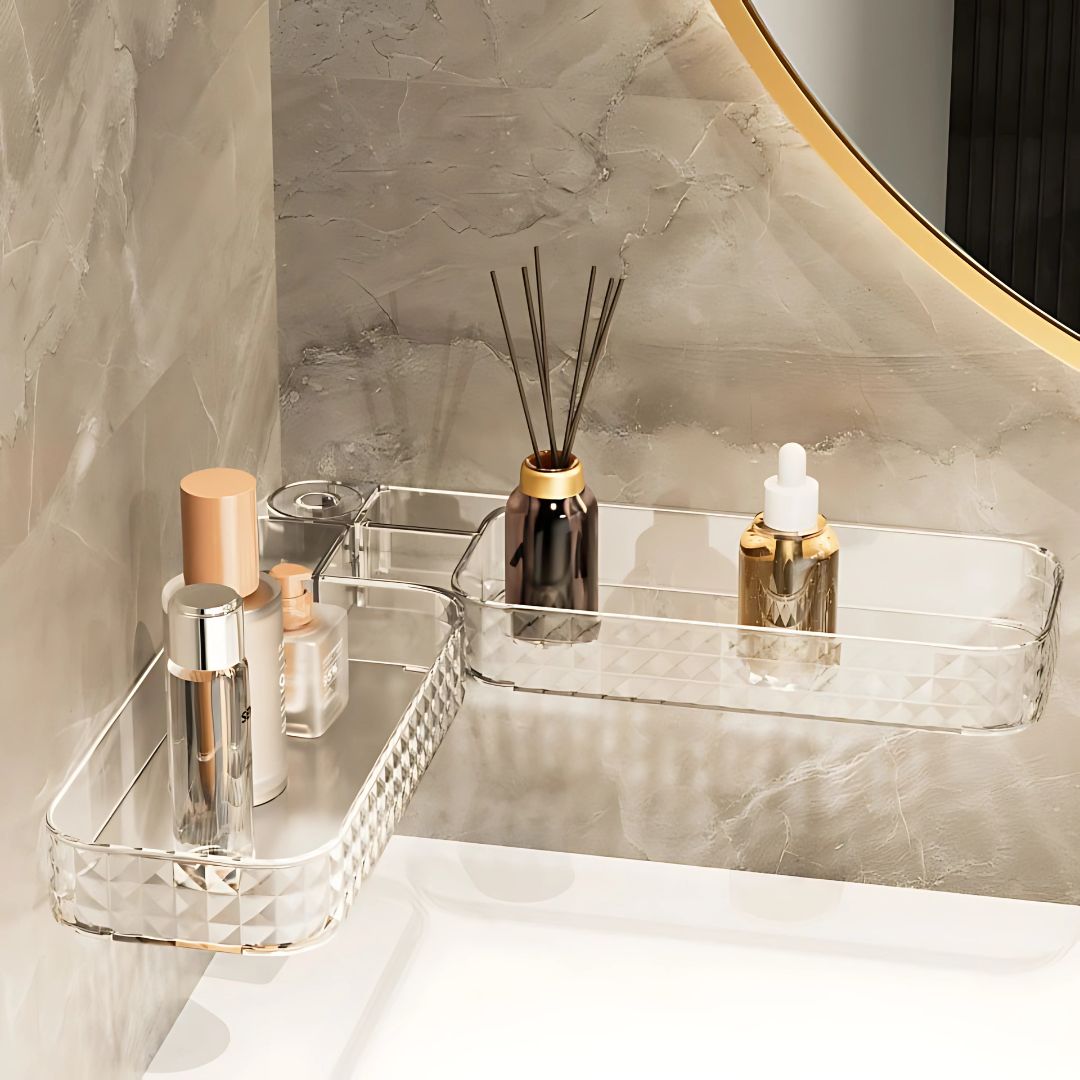 Multi-Functional Wall-Mounted Bathroom Organizer – Foldable Plastic Shelf Rack
