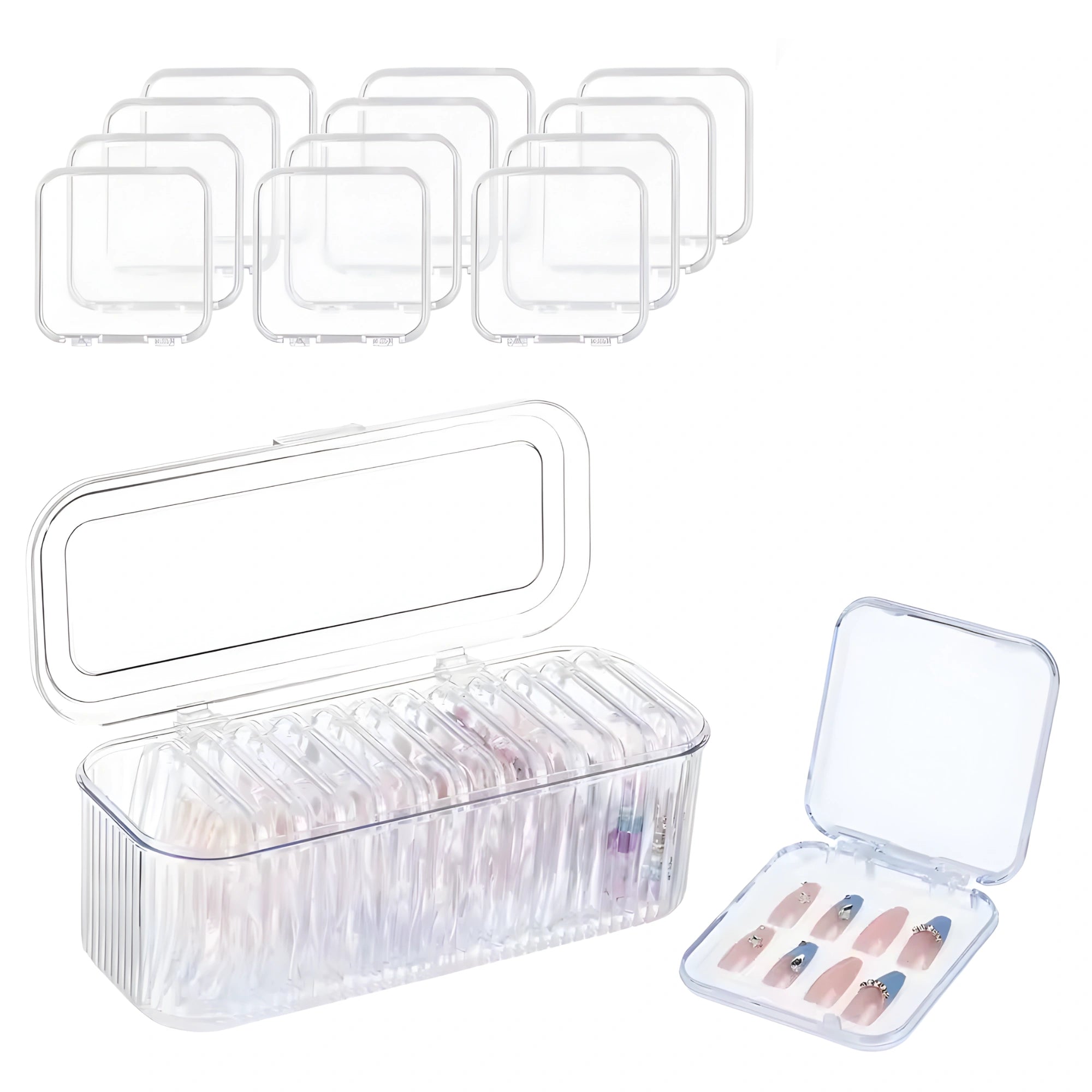 Prime Choice Large Capacity Transparent Jewelry, Nail art tips Organizer Box | 10-Grid Removable Storage Boxes
