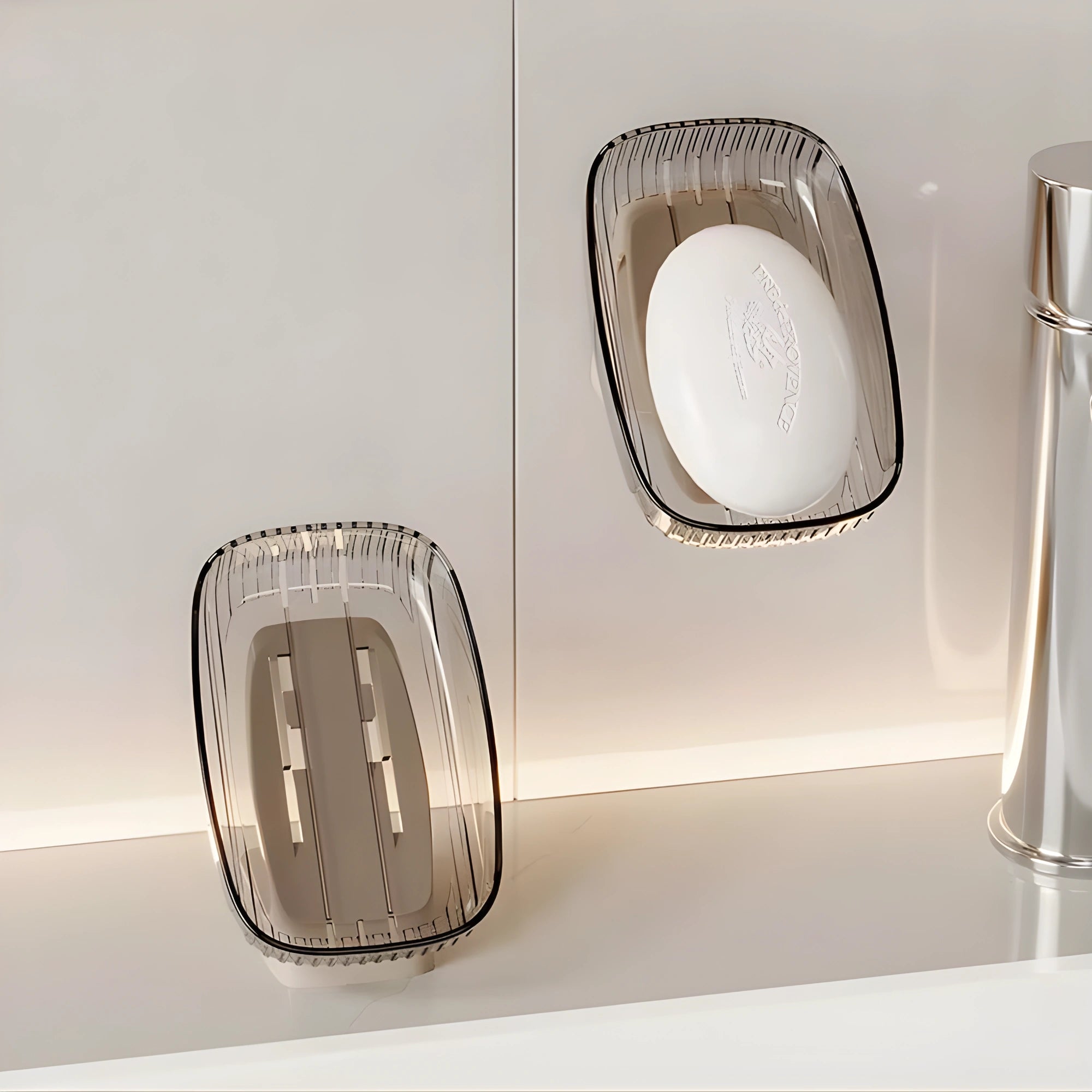 No-Drill Wall-Mounted Soap Box – Transparent Square Bathroom Soap Holder
