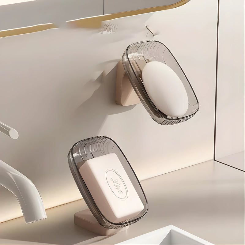 No-Drill Wall-Mounted Soap Box – Transparent Square Bathroom Soap Holder