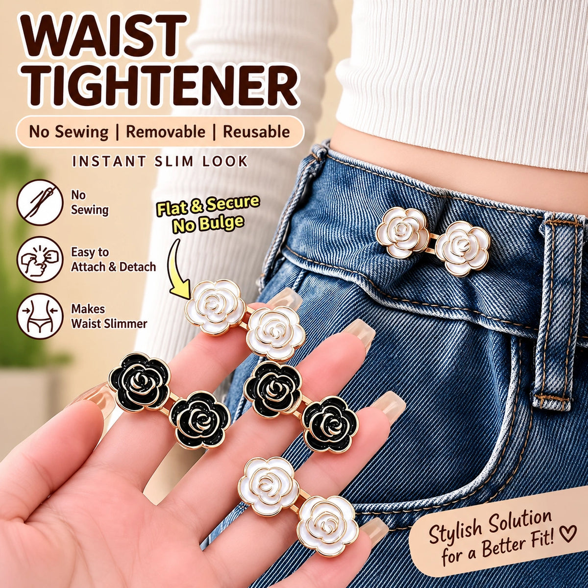 Adjustable Waist Tightener Clips – No-Sewing Jeans & Pants Waist Buckle (Pack of 10)