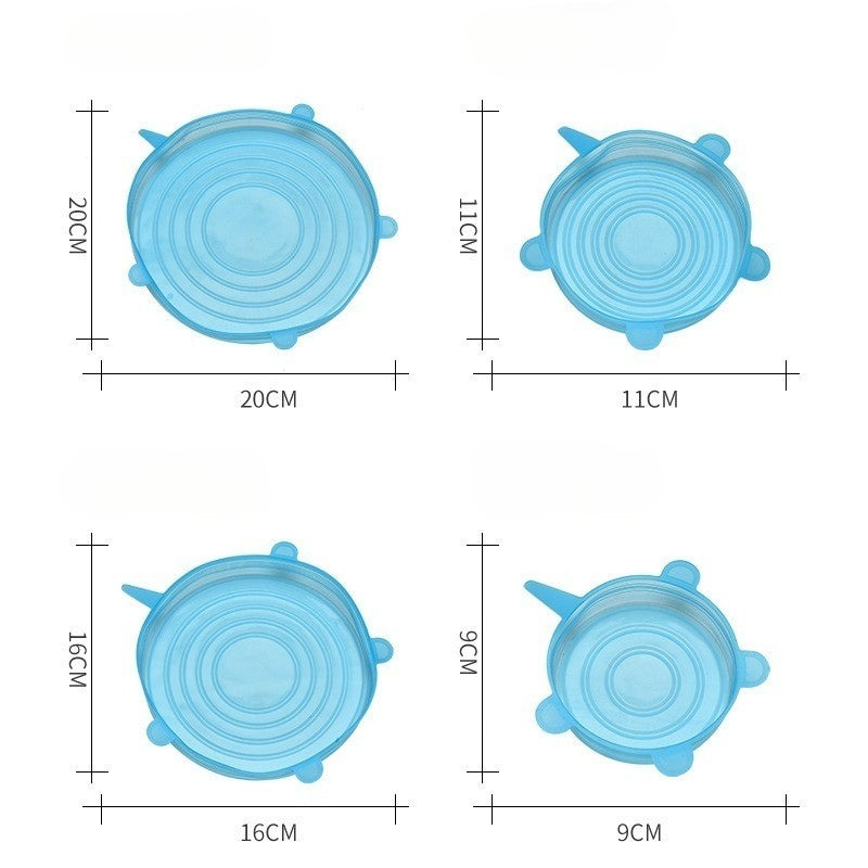 खाद्य भंडारण के लिए 6-पैक सिलिकॉन स्ट्रेच ढक्कन