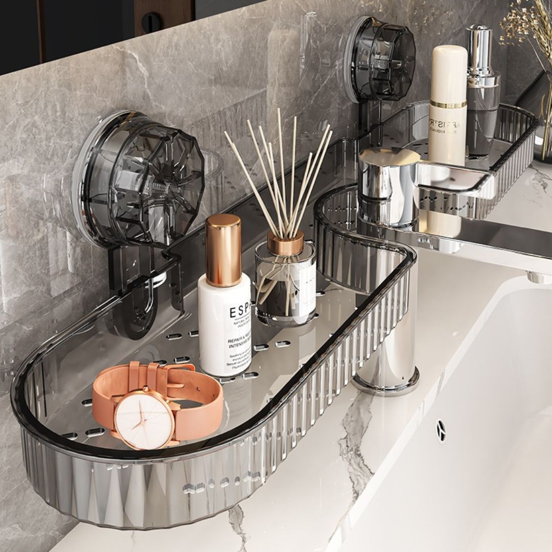Suction Shelf for Sink Bathroom Storage Rack - Toothbrush Holder & Cos ...