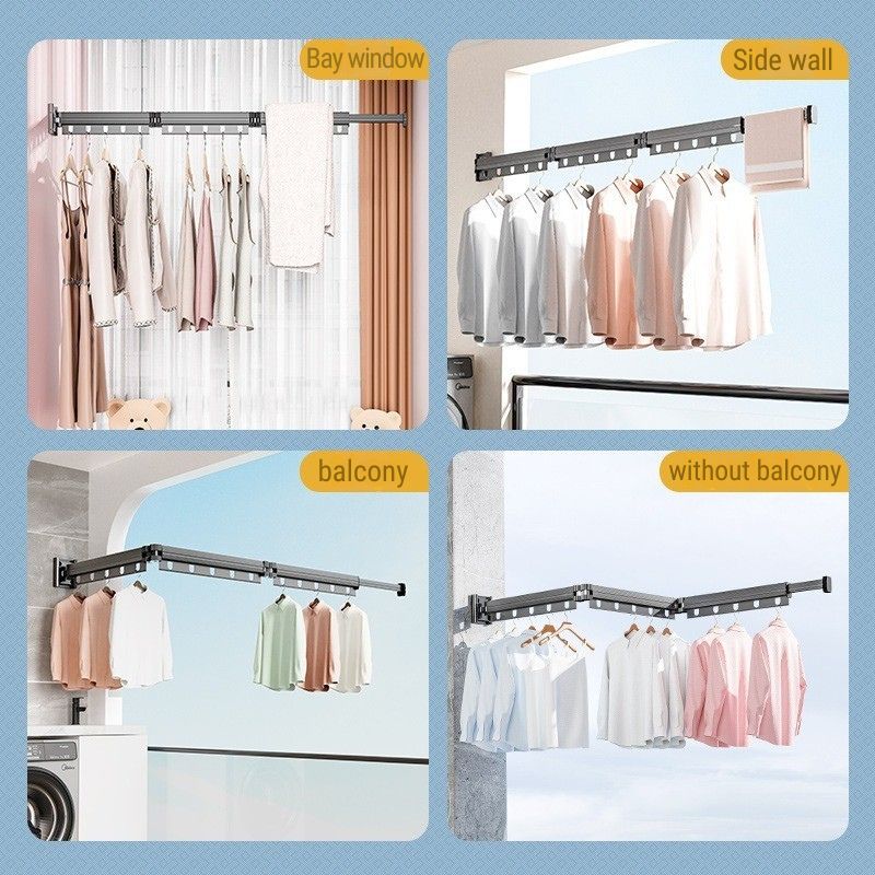 Wall-Mounted Clothes Drying Rack – Thickened Base, Space Saver for Balcony & Laundry