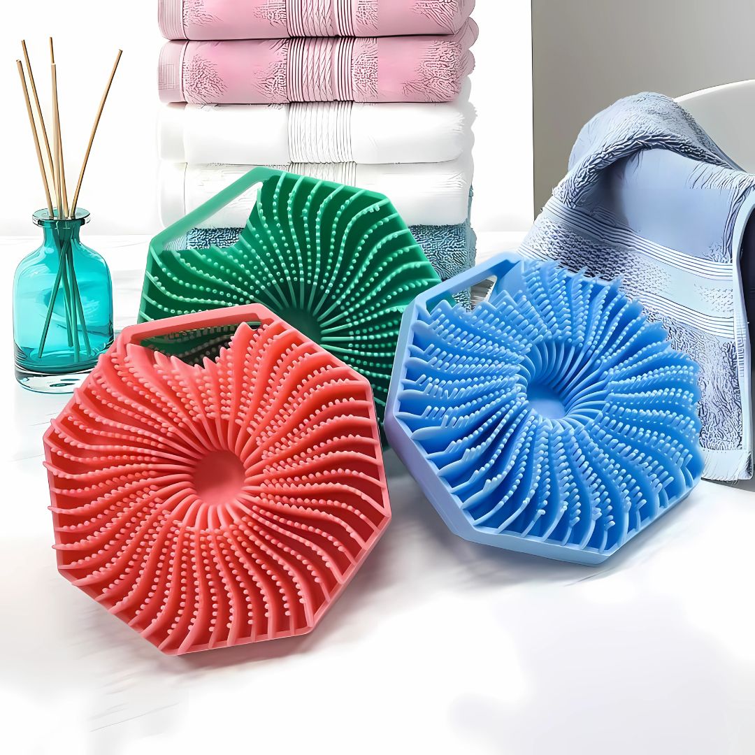 Antimicrobial Silicone Body Scrubber – Exfoliating & Eco-Friendly Shower Brush for Sensitive Skin – Lathers Well, Blue