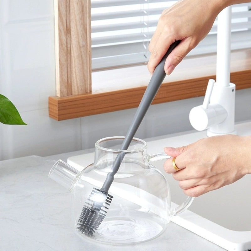 Silicone Cup Brush with Long Handle for Glass and Bottle Cleaning