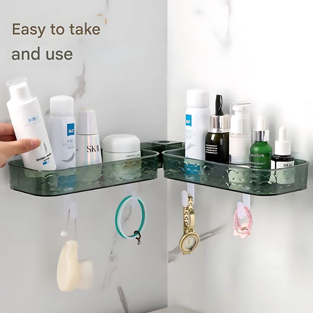 Multi-Functional Wall-Mounted Bathroom Organizer – Foldable Plastic Shelf Rack