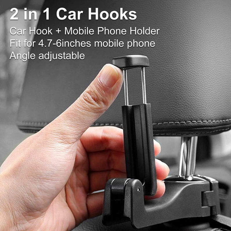 Universal 360° Rotation Car Headrest Hook with Adjustable Phone Holder