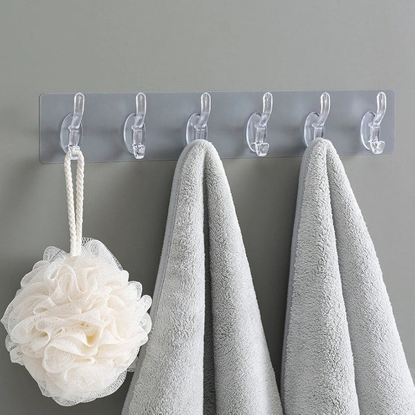 Self-Adhesive 6 Hook Strip – Transparent Heavy Duty Hooks for Wall Hanging