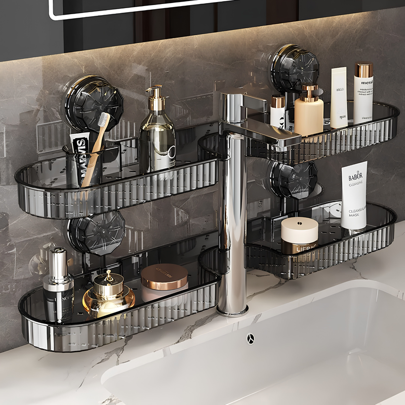 Suction Shelf for Sink Bathroom Storage Rack - Toothbrush Holder & Cosmetic Organizer