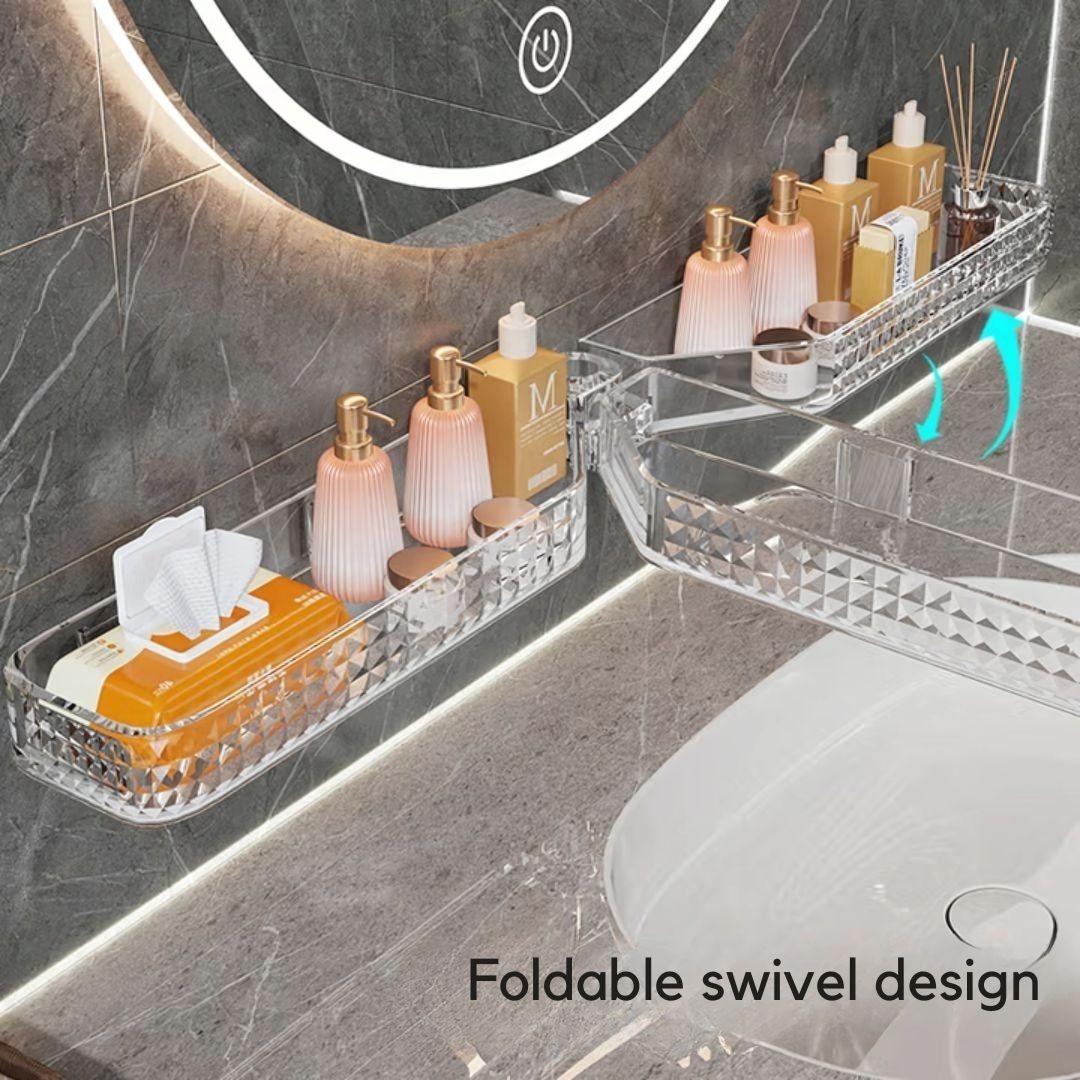 Multi-Functional Wall-Mounted Bathroom Organizer – Foldable Plastic Shelf Rack