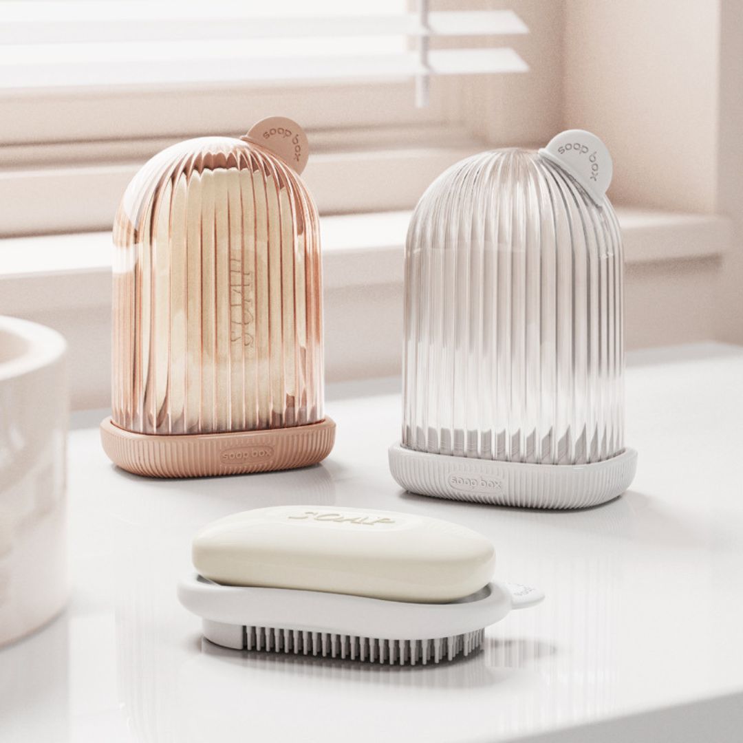 Portable Bar Soap Holder Leakproof Soap Container with Lid and Brush