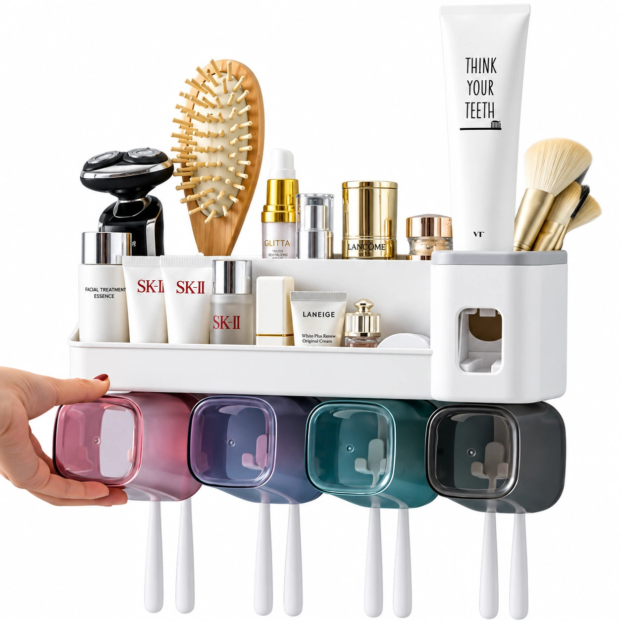 Wall-Mounted Bathroom Organizer – Toothbrush Holder & Cosmetic Storage Shelf