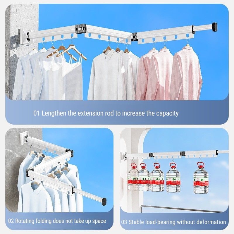 Wall-Mounted Clothes Drying Rack – Thickened Base, Space Saver for Balcony & Laundry