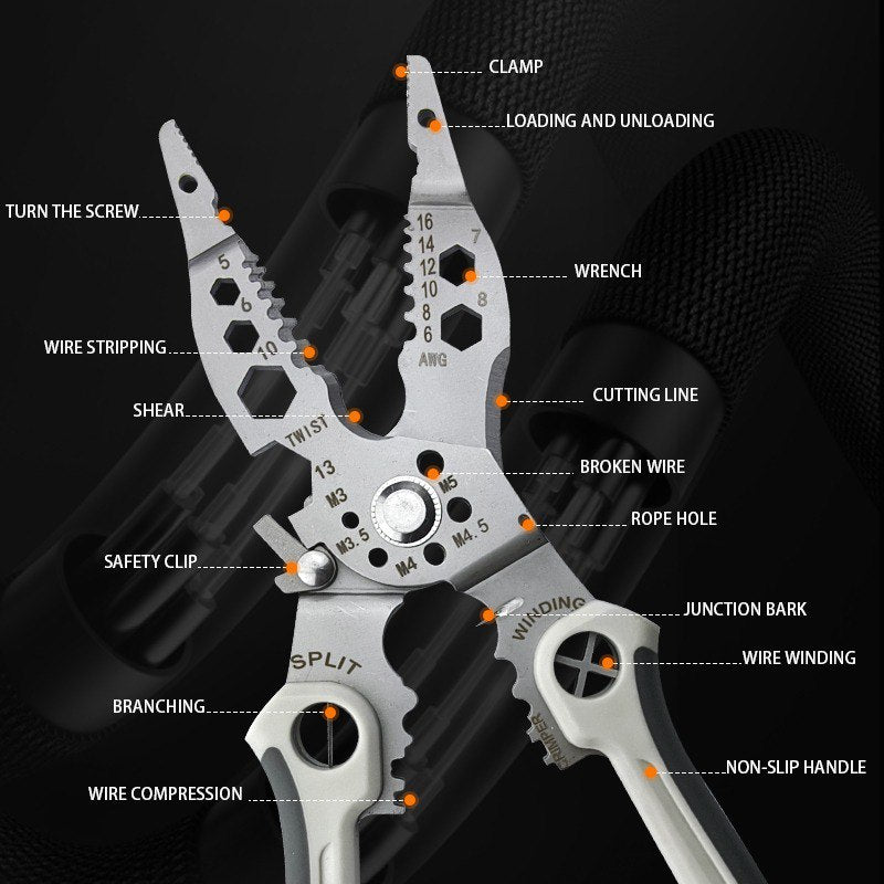 वायर स्ट्रिपिंग और कटिंग के लिए मल्टी-फंक्शन कॉम्बिनेशन प्लायर्स