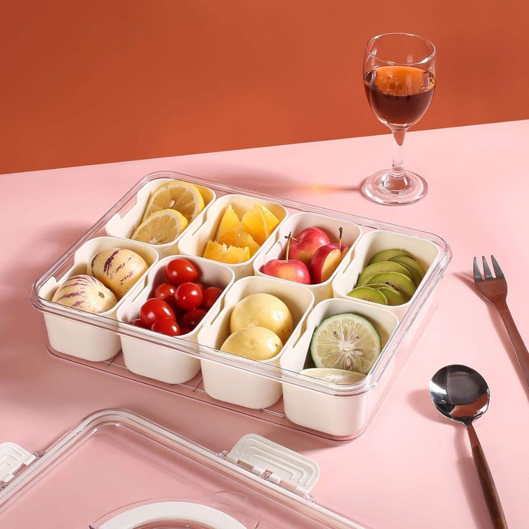 Snackle Storage Box – 8-Compartment Portable Snack Tray with Removable Dividers