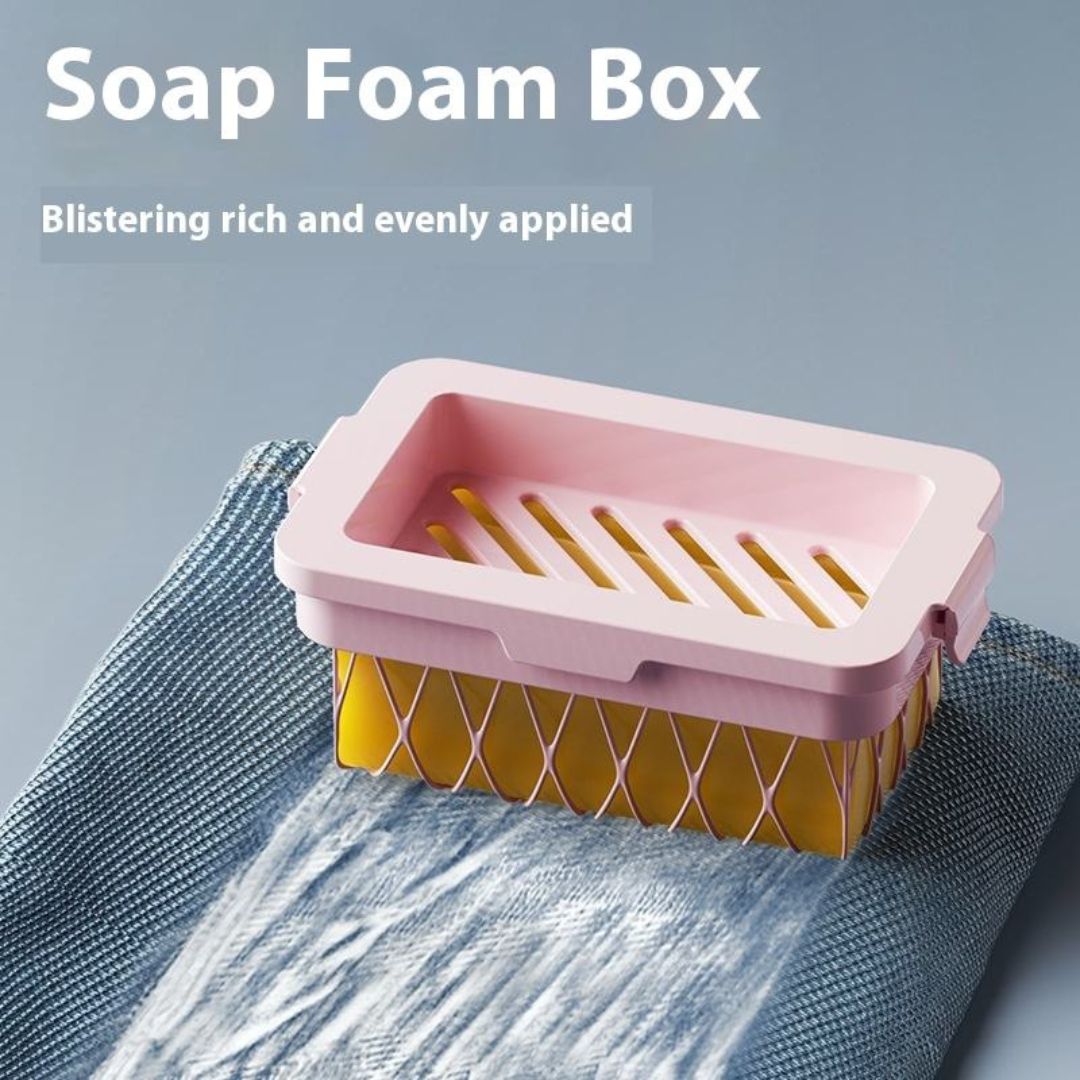 Multifunctional Soap Dish with Built-In Cleaning Sponge – Draining & Storage Box for Bathroom