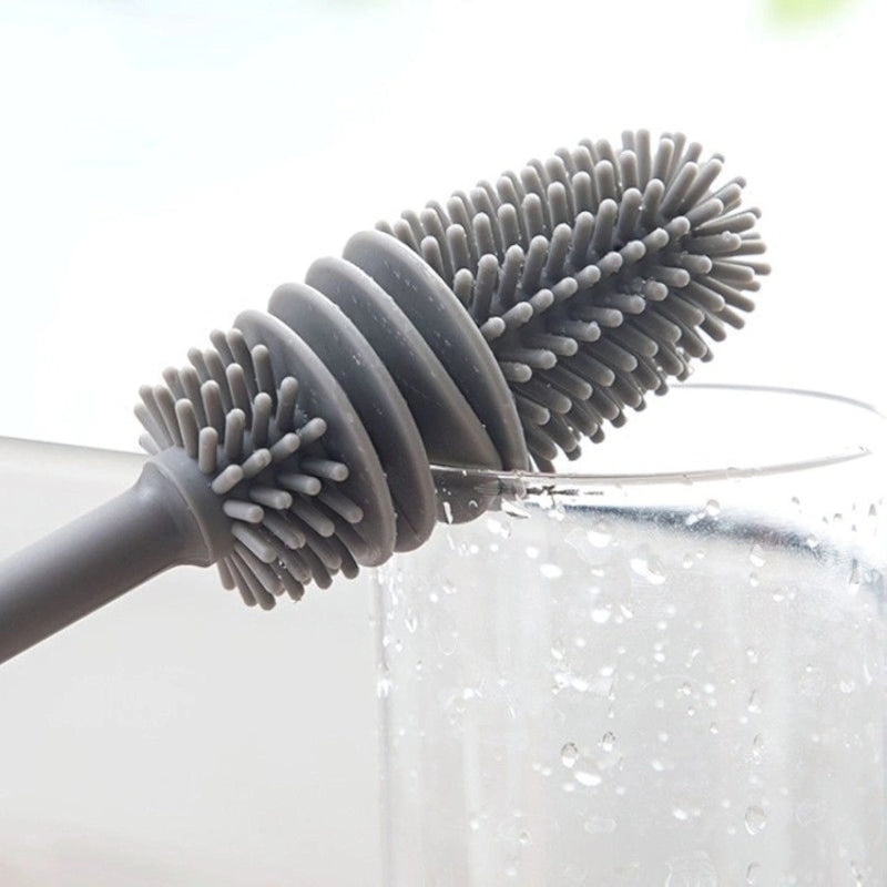 Silicone Cup Brush with Long Handle for Glass and Bottle Cleaning