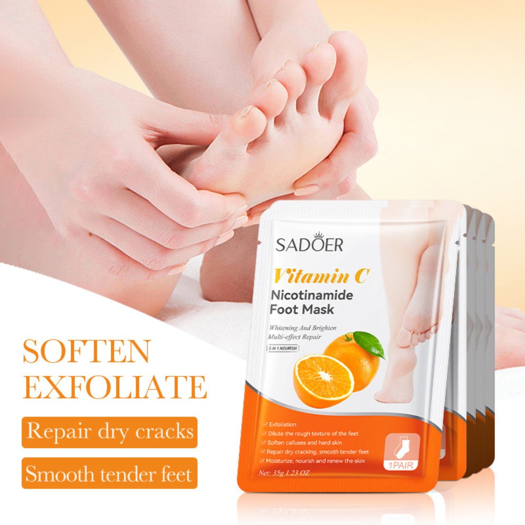 Nourishing Foot Mask with Vitamin C & Niacinamide – Hydrating & Whitening Care for Dry, Cracked Feet