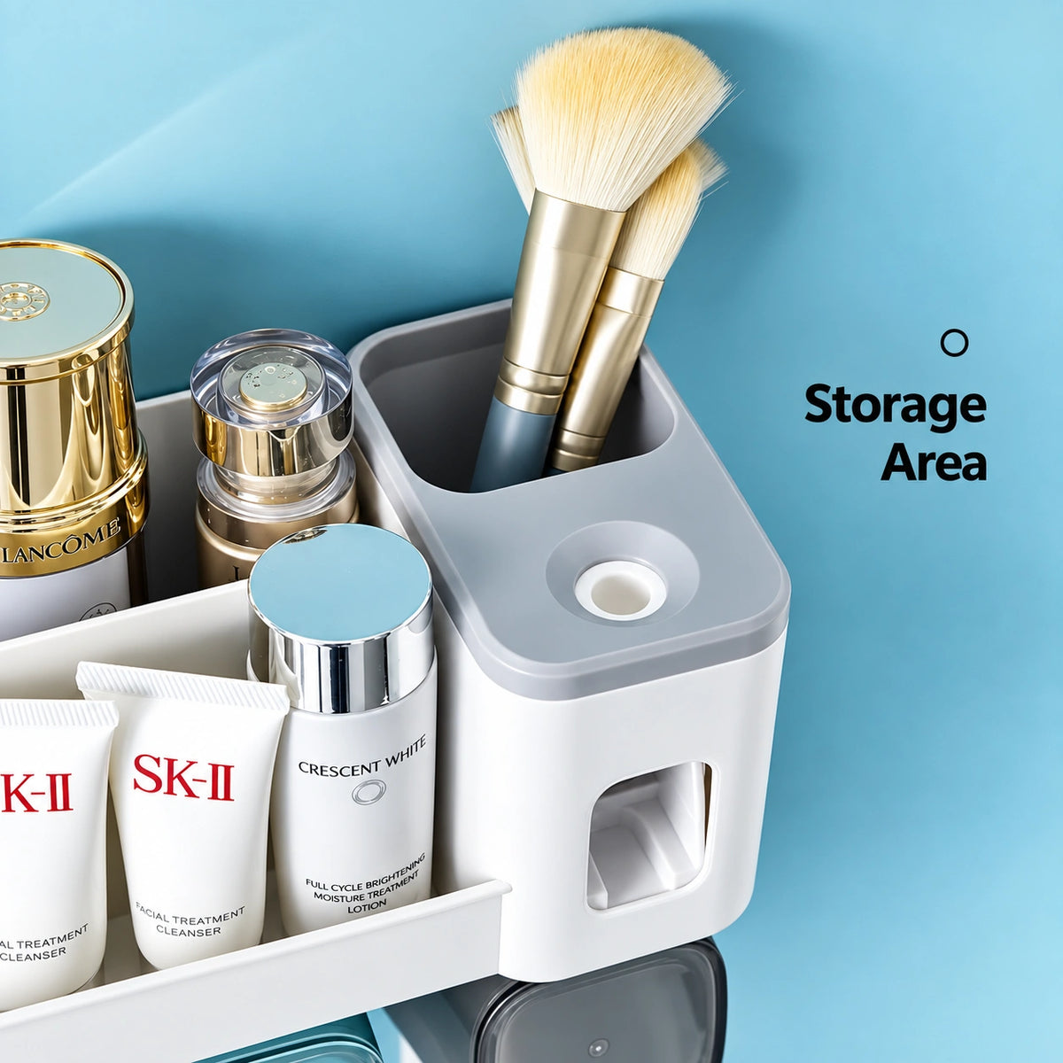Wall-Mounted Bathroom Organizer – Toothbrush Holder & Cosmetic Storage Shelf