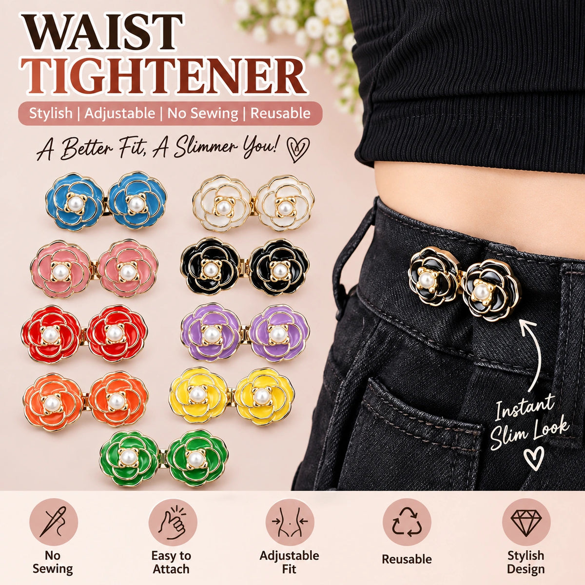 Adjustable Waist Tightener Clips – No-Sewing Jeans & Pants Waist Buckle (Pack of 10)