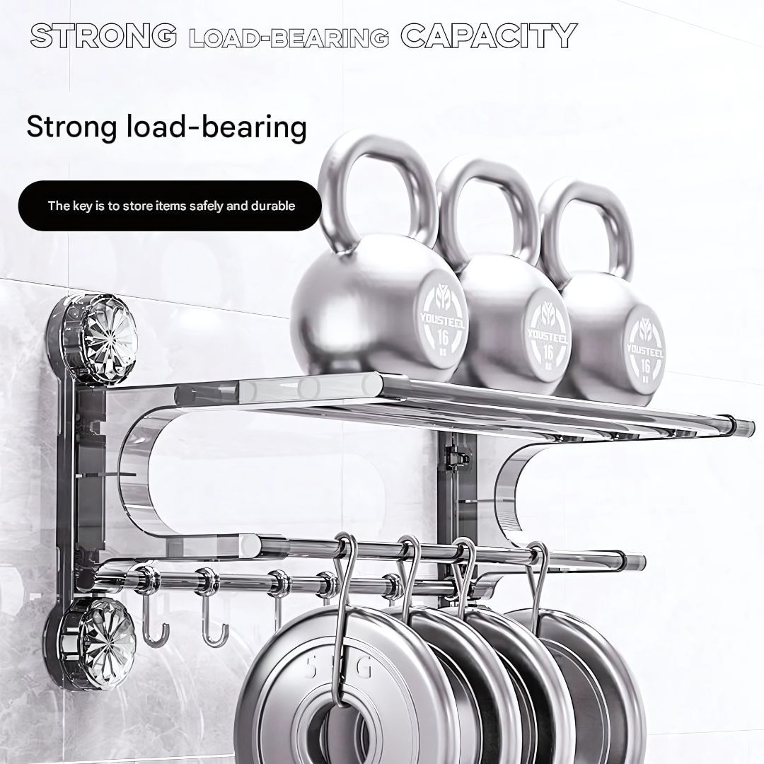 Suction Cup Wall-Mounted Towel Rack with Shelf & Hooks – No Drill