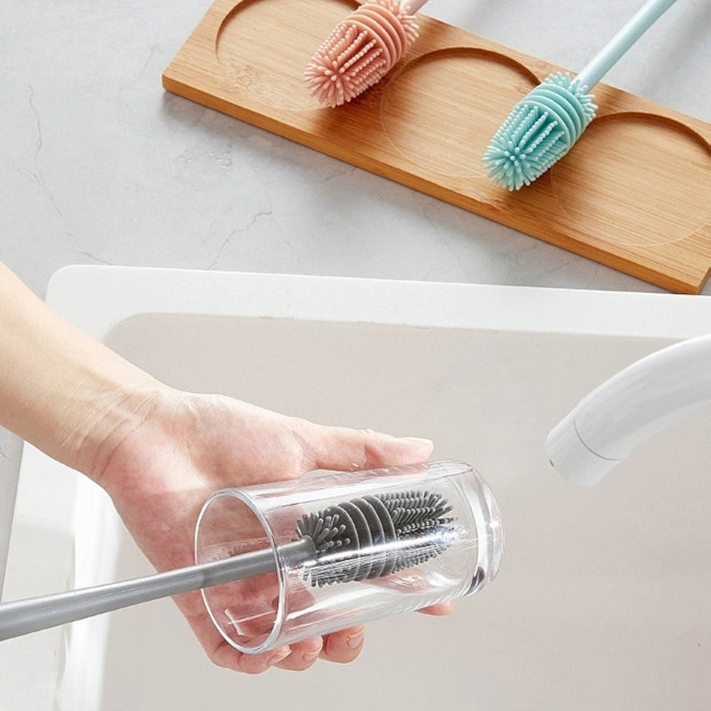 Silicone Cup Brush with Long Handle for Glass and Bottle Cleaning