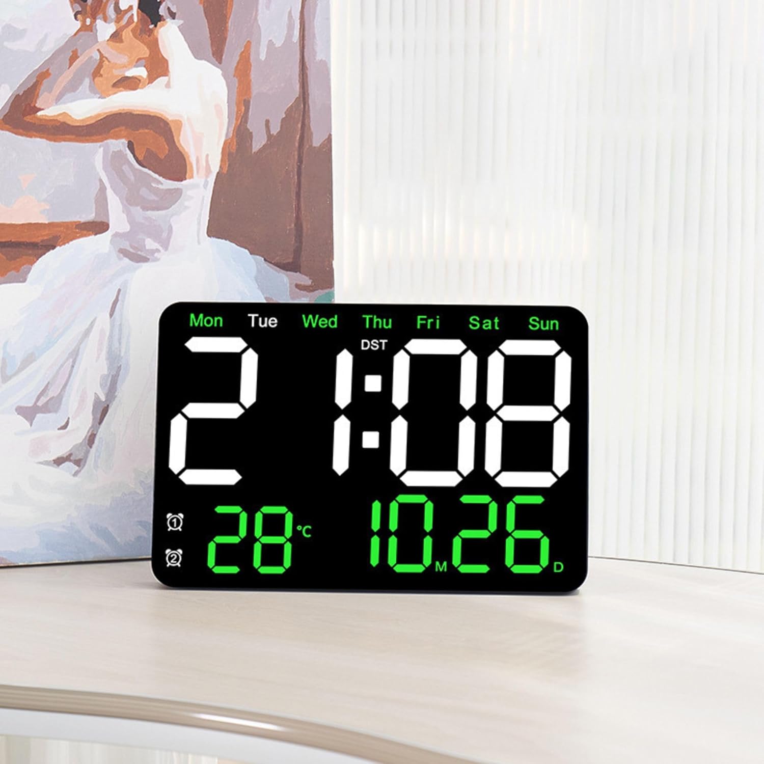 Modern Square Design Digital LED Alarm Clock with Mute Function and Week Display Large Size for Bedroom and Living Room Wall