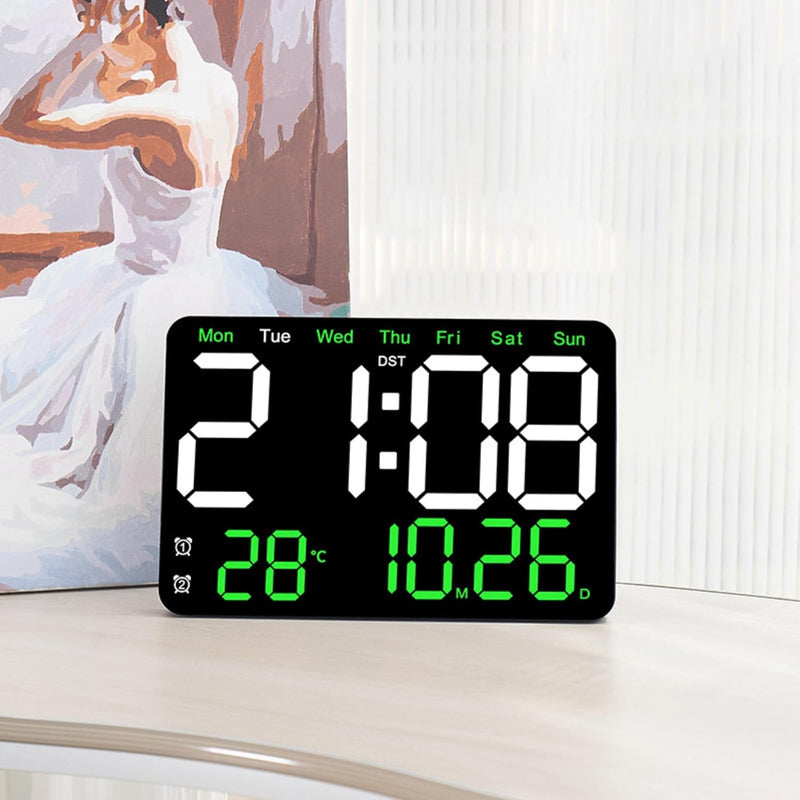 Modern Square Design Digital LED Alarm Clock with Mute Function and Week Display Large Size for Bedroom and Living Room Wall