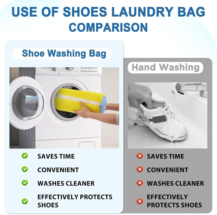 Shoe Wash Bag for Washing Machine – Protective Sneaker Laundry Bag with Soft Chenille Fabric