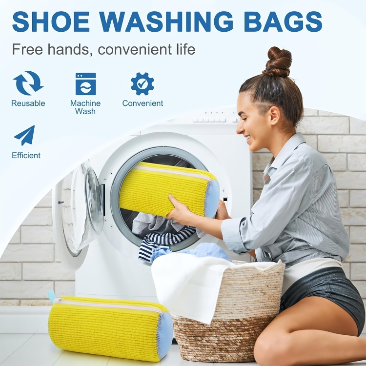 Shoe Wash Bag for Washing Machine – Protective Sneaker Laundry Bag with Soft Chenille Fabric