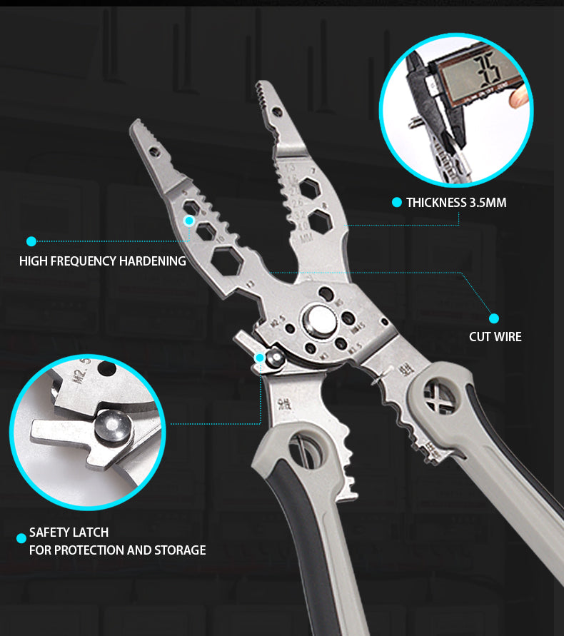 वायर स्ट्रिपिंग और कटिंग के लिए मल्टी-फंक्शन कॉम्बिनेशन प्लायर्स
