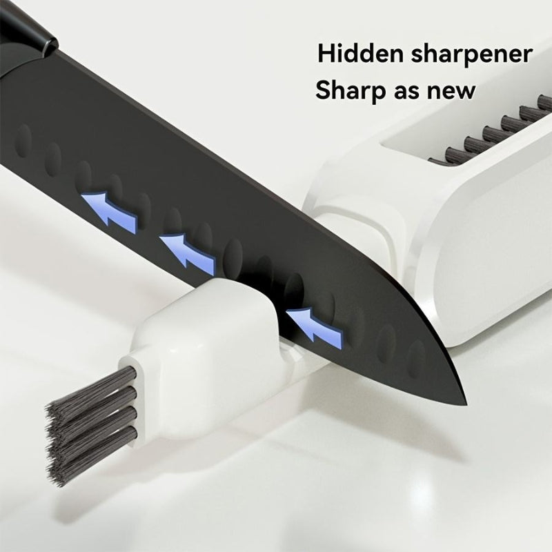 Multi-Purpose Cutlery Cleaner Brush with Knife Sharpening Tool