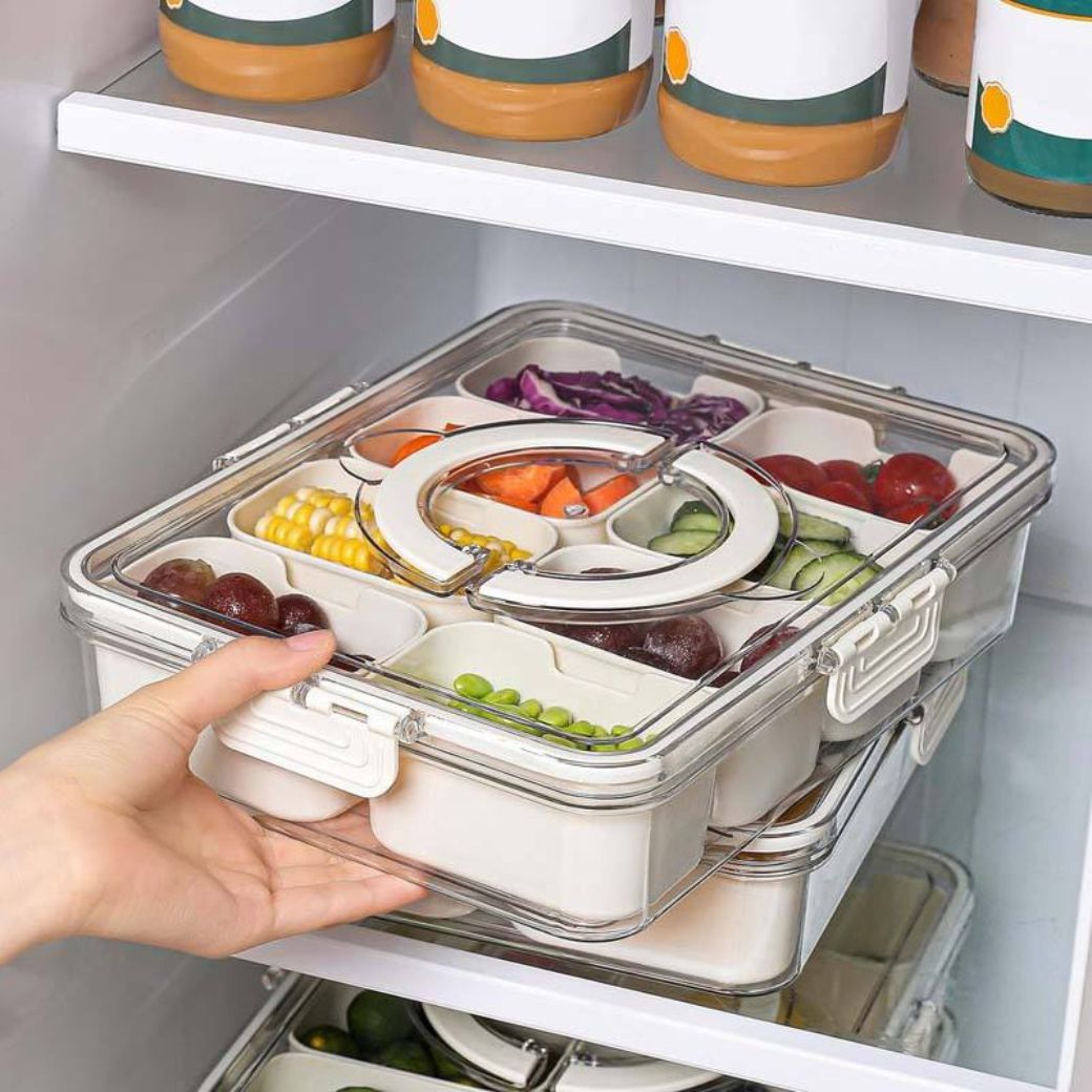 Snackle Storage Box – 8-Compartment Portable Snack Tray with Removable Dividers