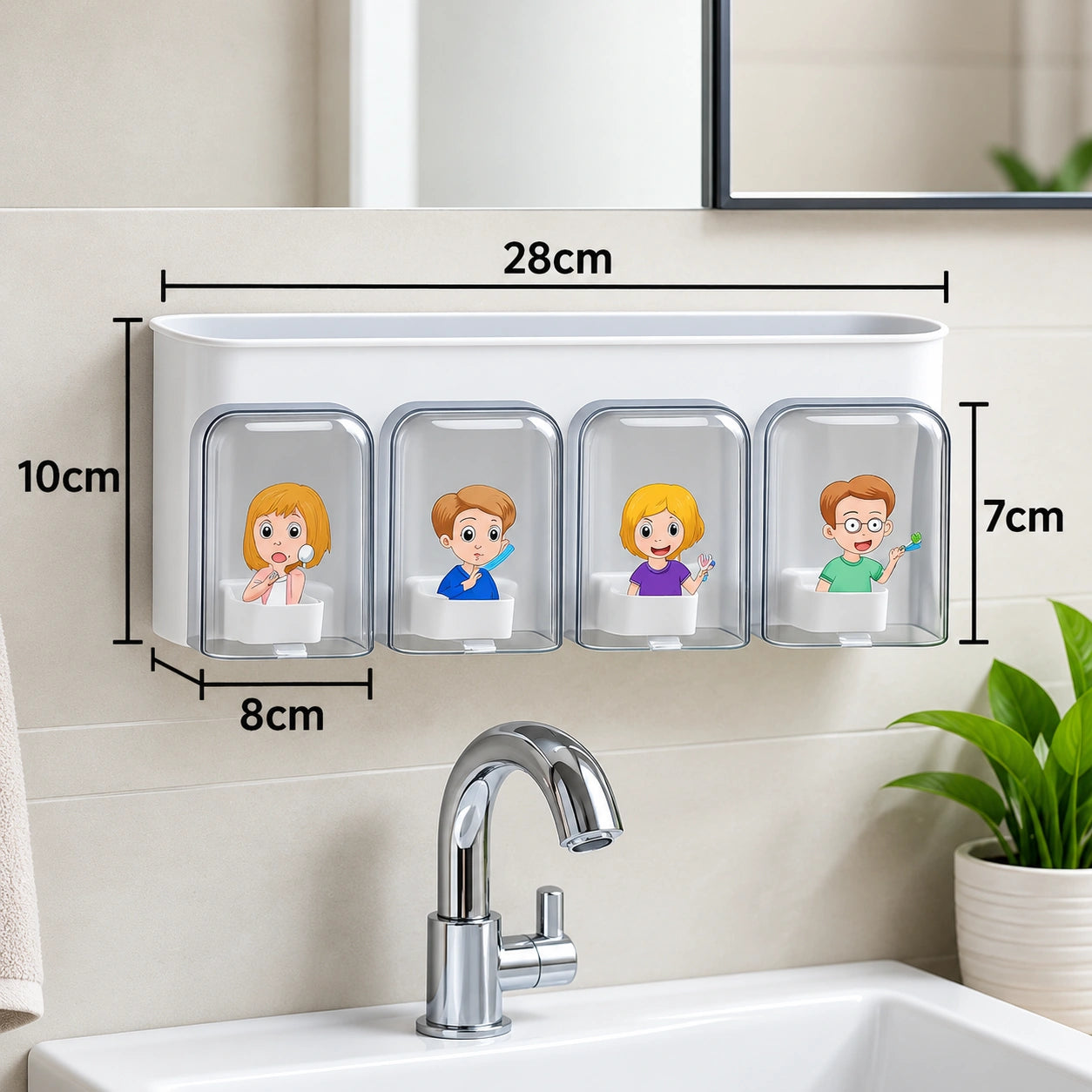 Wall-Mounted Toothbrush Holder – 4-Slot Family Toothbrush & Bathroom Organizer