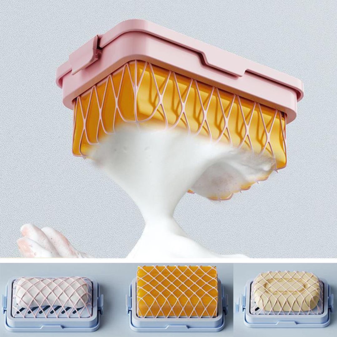 Multifunctional Soap Dish with Built-In Cleaning Sponge – Draining & Storage Box for Bathroom