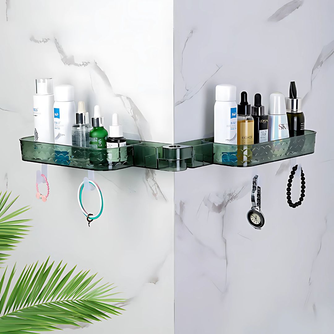 Multi-Functional Wall-Mounted Bathroom Organizer – Foldable Plastic Shelf Rack